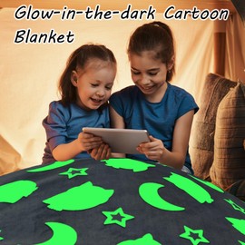 Fleece Blankets for Girls Large Furry Blankets for Teen Girls with Cute Prints Glow in The Dark Blanket Owl Moon Blanket Room Decor 1.2m×1.5m