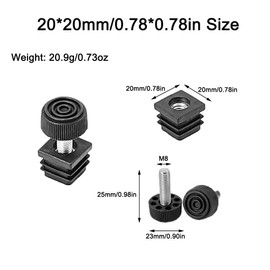 Furniture Leveler Chair Leg Leveler Feet Square Pipe Insert Set 20x20mm M8 Thread Furniture Feet End Caps Black 4 Pcs
