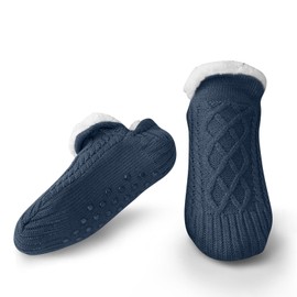 Litthing Cuddly Socks Knitted Floor Socks Warm Winter Socks Embroidered Stopper Socks Non-Slip Slippers Thick Socks Knitted Bed Socks Household Socks Christmas Socks, Blue 2