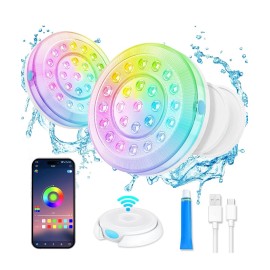 Homly Rechargeable Submersible Pool Lights with Wireless APP Control Waterpro...