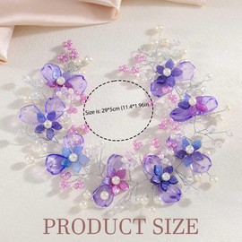 Campsis Flower Girls Headpiece Purple Crystal Headband for Little Girls Pearl Princess Hair Accessories Wedding Floral Hair Bands for Women and Girls