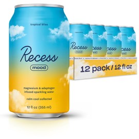 Recess Mood Magnesium & Adaptogen Drink, Relaxation Beverage, 12 ounce (Tropical Bliss, 12 pack)