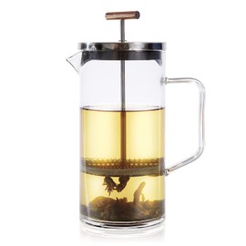 Teabloom Tea Press with Copper Pull Handle and Stainless Steel Filter – Tea Connoisseur's Choice – Pekoe Tea Maker, 34-Ounce