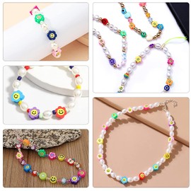 200 PCS Colorful Sun Flowers Beads 10mm Mixed Polymer Clay Smiley Face Beads for DIY Bracelet Necklace Earrings