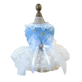 BT Bear Small Dog Dress, Puppy Skirt with Bowknot Princess Tutu for Cats and Small Dogs, Wedding Lace Outfit (Light Blue, M)