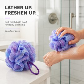 Shower Loofah Bath Pouf – Soft Mesh Body Scrubber with Hanging Loop, 1 Pack