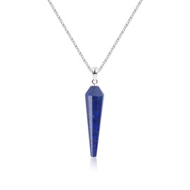 COAI Women's Necklace 925 Sterling Silver with Gemstone Pyramid Pendant, Sterling Silver, Lapis Lazuli