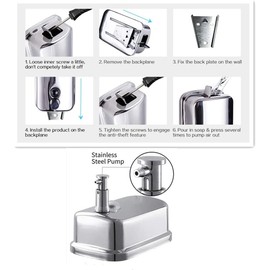 1000 ml-36oZ Stainless Steel Manual Soap Dispenser for Wall Mounting, Commercial Soap Dispenser for Bathroom, Kitchen, Marketplace, Hotel, Restauran (1000 ml - 36 oz)