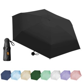 EEPLUYTY Mini Umbrella, Six Bone Umbrella, UV Protection Umbrella, Outdoor Sun Protection Umbrella, Rain or Sunshine Umbrella, UV Protection and Portable, deep black