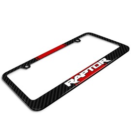 iPick Image for - Ford F-150 Raptor Red Racing Stripe Black Real Carbon Fiber License Plate Frame