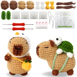 Scettar Crochet Animal Knitting Kit, 2 PCS Brown Capybara Crochet Kit, Cute Capybara Crochet Kit for Beginners with Step-by-Step Video Tutorials, Knitting Accessories for Kids and Adults