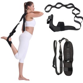 Yoga Stretching Strap,Leg and Calf Stretcher Strap with Adjustable loops,Foot Stretcher Belt, Heel Spurs, Foot Drop, Achilles Tendonitis & Hamstring. Yoga Foot & Leg Stretch Strap (Black)