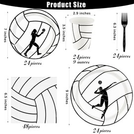 durony 144 Pieces Volleyball Paper Plates and Napkins Dinnerware Set Volleyball Birthday Party Tableware Supplies Includes Paper Plates Napkins Forks Serve 24 for Sports Party Supplies