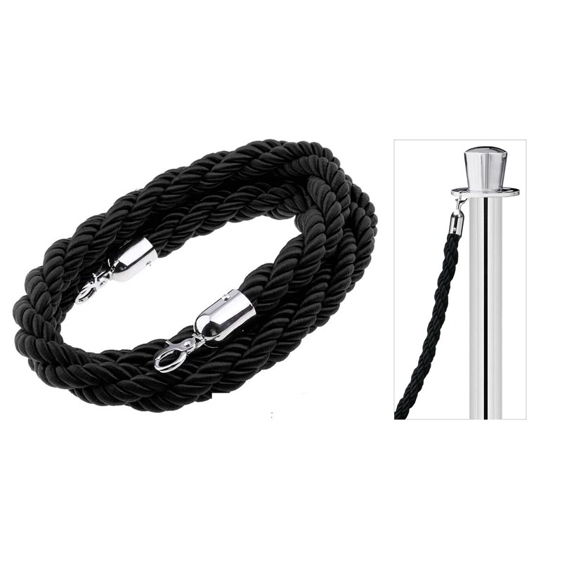 1.5M Twisted Black Queue Barrier Rope Divider Crowd Control Stanchion