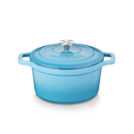 vancasso Enameled Cast Iron Dutch Oven, 2.5 QT Blue Naturally Non-Stick Casserole Dish Cookware, with Stainless Steel Knob Lid Cast Iron Casserole for Steam Braise Bake Broil Saute Simmer Roast