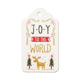LWR CRAFTS 100 Hang Tags Scalloped Top with Cotton Strings 66ft for Holiday (Joy to The World)
