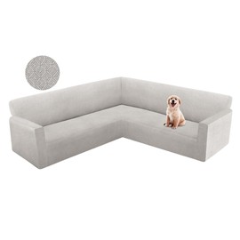 HDCAXKJ Corner Sectional Couch Cover Stretch L Shape Sofa Cover Thick Jacquard Sofa Slipcover Non Slip U Shaped Couch Cover for Sectional Sofa Pets Living Room Furniture Protector (Silver Gray, Large)