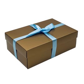 Gold Gift Box with Lid | Pick Your Ribbon Colour | Large Memory or Hamper Boxes | Flat-Packed Gift Boxes for Presents, Birthday or Baby Gifts | Size 30x20x10cm (Emerald Ribbon 67)