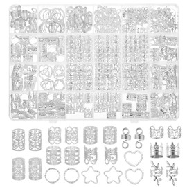 Gjinxi 260 Pcs Hair Jewelry for Braids, Metal Hair Clips Cuffs Rings, Loc Rave Hairs Charm Decorations Adjustable Kits for Men Women Hairs Braiding Accessories Silver Gold Rave Trinkets