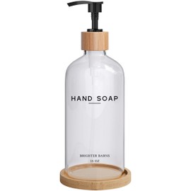 Glass Hand Soap Dispenser Bathroom Set by Brighter Barns - Hand Soap Dispenser for Kitchen Sink & Bathroom - Refillable Pump Bottle Set - Neutral Home Decor for Airbnb, Vacation Rental, Hotel (Clear)