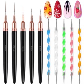 Nail Dotting Tool Set,5 Dotting Tools 5 Liner Brushes for Nails Painting