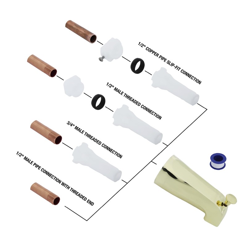 DANCO Universal Tub Spout with Diverter, Polished Brass, 1-Pack (89265)