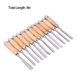 12Pcs Lathe Chisel Set, 8inch HSS Blade Wood Turning Tools with Wooden Handle for Carving, Modeling & Cutting – High Hardness HRC58-62, Durable & Ergonomic Design