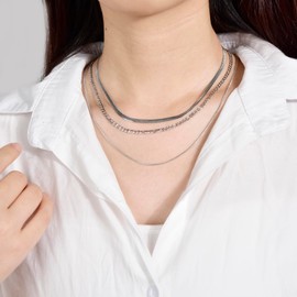 CANDYFANCY Layered Necklace for Women Herringbone Figaro Chain thin snake Link Layering Necklaces Set for Women Trendy Jewelry Gifts