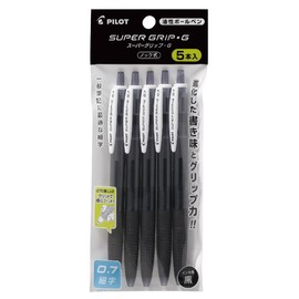 Pilot PBSGK50F5BB Super Grip G Retractable Permanent Ball Pens, 0.7, Black, 5 Pens