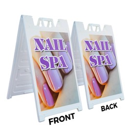 A-Frame Sidewalk Nail Spa 24" x 36" Double Sided A-Frame Sidewalk Sign, Includes 2 Installed Vinyl Decals | Foldable Portable White Signicade Sandwich Board Signs