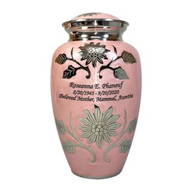Human Funeral Cremation Urn, Large Size Pink Human Ash Urn with Velvet Bag and Personalization