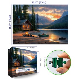 Blueforest - Scenic Mountain Lake Cabin Landscape - 500 Piece Jigsaw Puzzle for Adults Challenging Puzzle Perfect for Game Nights - Finished Puzzle Size is 21 x 15 inch