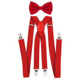 axy Men's Braces with Bow Tie - 4 Strong Clips X-Shape - Red (braces width 2.5 cm).