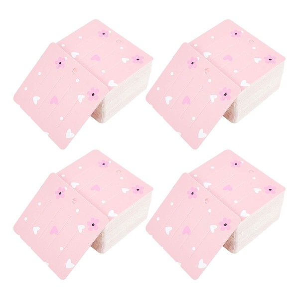 FINGERINSPIRE 260Pcs Hair Clip Display Cards Rectangle Flower Pattern Cardboard Hair Clip Cards(2.7x2.4inch), Pink Color for Clips Packing Displaying Garage Sale Retail