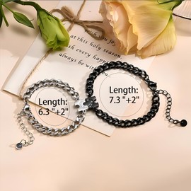 eartif Puzzle Couples Matching Bracelets Heart Stainless Steel Relationship Bracelets Long Distance Touch Bracelets Friendship Bracelets for Women Men Promise Jewelry Gift (Silver+Black)