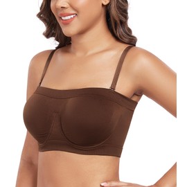DotVol Women's Seamless Bandeau Bra Unpadded Underwire Strapless Bralette Tube Top Convertible Straps(M,Toffee)