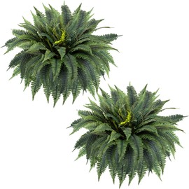 TROKUZEN 48" Fake Ferns, Realistic Large Artificial Bush Plants, 2 Artificial Boston Ferns with 88 Fronds for Outdoors Planter Indoor Home Garden Porch Decor