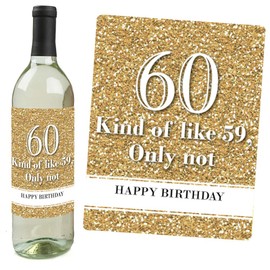 Adult 60th Birthday - Gold - Birthday Party Gift for Women and Men - Wine Bottle Label Stickers - Set of 4