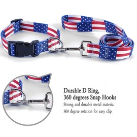 Impoosy 2PCS Cat Dog 4th of July Collar and Leash Set Pet Gift Adjustable Dogs American Flag Collars for Small to Large Pets (Large)