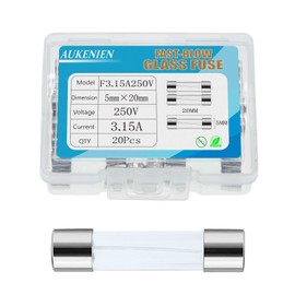 AUKENIEN 3.15A 250V Fast Blow Glass Fuse F3.15AL250V 3.15Amp 250 Volt Glass Fuses 5x20 mm 0.2x0.78 inch, Multiple Values of Glass Fuse Optional (Pack of 20)