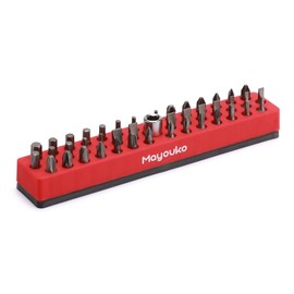 Mayouko 1/4" Magnetic Hex Bit Holder Rack Organizer, 43 Holes, 1/4-Inch Drill Bit Holder, Red, 2 Racks, Magnetic Bit Holder with Magnet Base for Screwdriver Bits