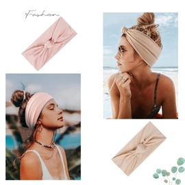 AKTVSHOW Headbands for Women Non Slip Boho Wide Hair Bands Elastic Knotted Head Band Workout Turban Accessories Hair Wraps for Girls Solid Color 8pcs