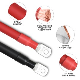 Geosiry 1/0 Battery Cables, 1FT 1/0 Welding Cable with 5/16” Lugs for DIY Enthusiasts and Professional Mechanics, Perfect for Cars and Motorcycles (1/0AWG-5/16", 1FT)