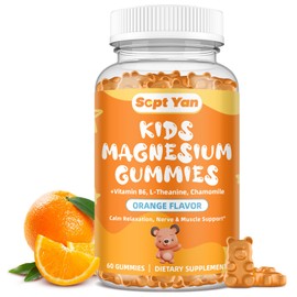 Kids Magnesium Gummies - Magnesium Glycinate Citrate Gummies Supplement for Kids & Adults with Vitamin B6, L-theanine - Calm Magnesium for Sleep Stress Relaxation Bones, Sugar Free Orange Flavor 60ct