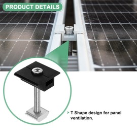 M METERXITY 12-Pack Solar Panel Mount Mid Clamps 50mm t Center Clips Corrosion-Free Aluminum Anodized Solar Panel Center Clamp for Roof/Wall/Boat/RVs Solar Panel Mounting Brackets [Black]