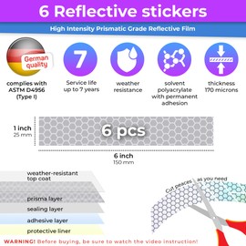 LOOM Reflective Stickers Kit (6pcs Prism-Gray)• Nighttime Safety Waterproof Self-Adhesive Decals for Helmets, Skateboard, Bike, Scooter, E-Bike, Motorcycle & Strollers • Bright Colors