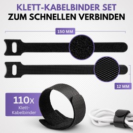 Filzada® 110 x Velcro Cable Ties - Velcro Cable Ties 150 x 12 mm - Reusable Cable Ties Velcro - Velcro Cable Ties with Loop - Cable Velcro - Velcro Cable Ties