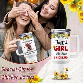 NIAXAUYT NIAXAUYT Chicken Gifts for Women, Funny Chicken Sunflower Tumbler Cup 40 oz, Chicken Themed Gifts, Chicken Gifts for Chicken Lovers/Mom/Lady, I May Look Calm Chicken Stainless Steel Mug