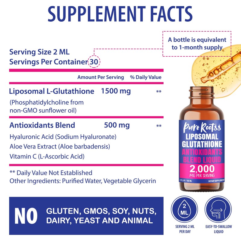 PureRootss Liposomal Glutathione Liquid Supplement, 98% Absorption, with Vitamin C,