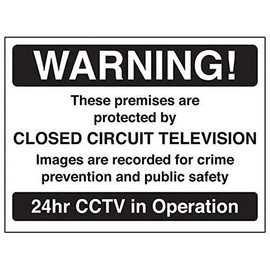 V Safety Warning! Premises Protected By CCTV (Black) Sign - 200mm x 150mm - Window Sticker